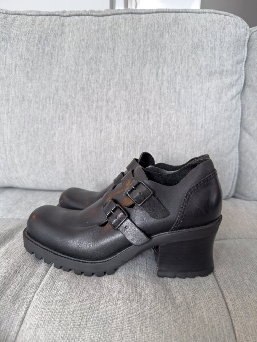 MIA Mary Jane Lug Sole Platform Boots Double Buckle Leather Sz 8